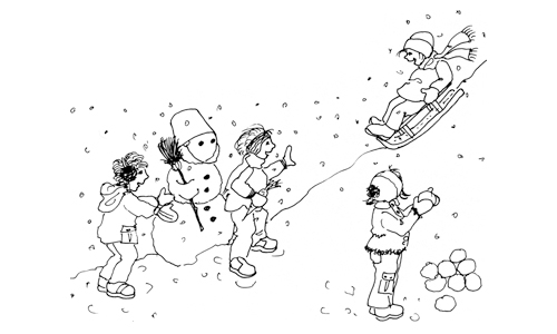 Illustration, Kinder spielen im Schnee